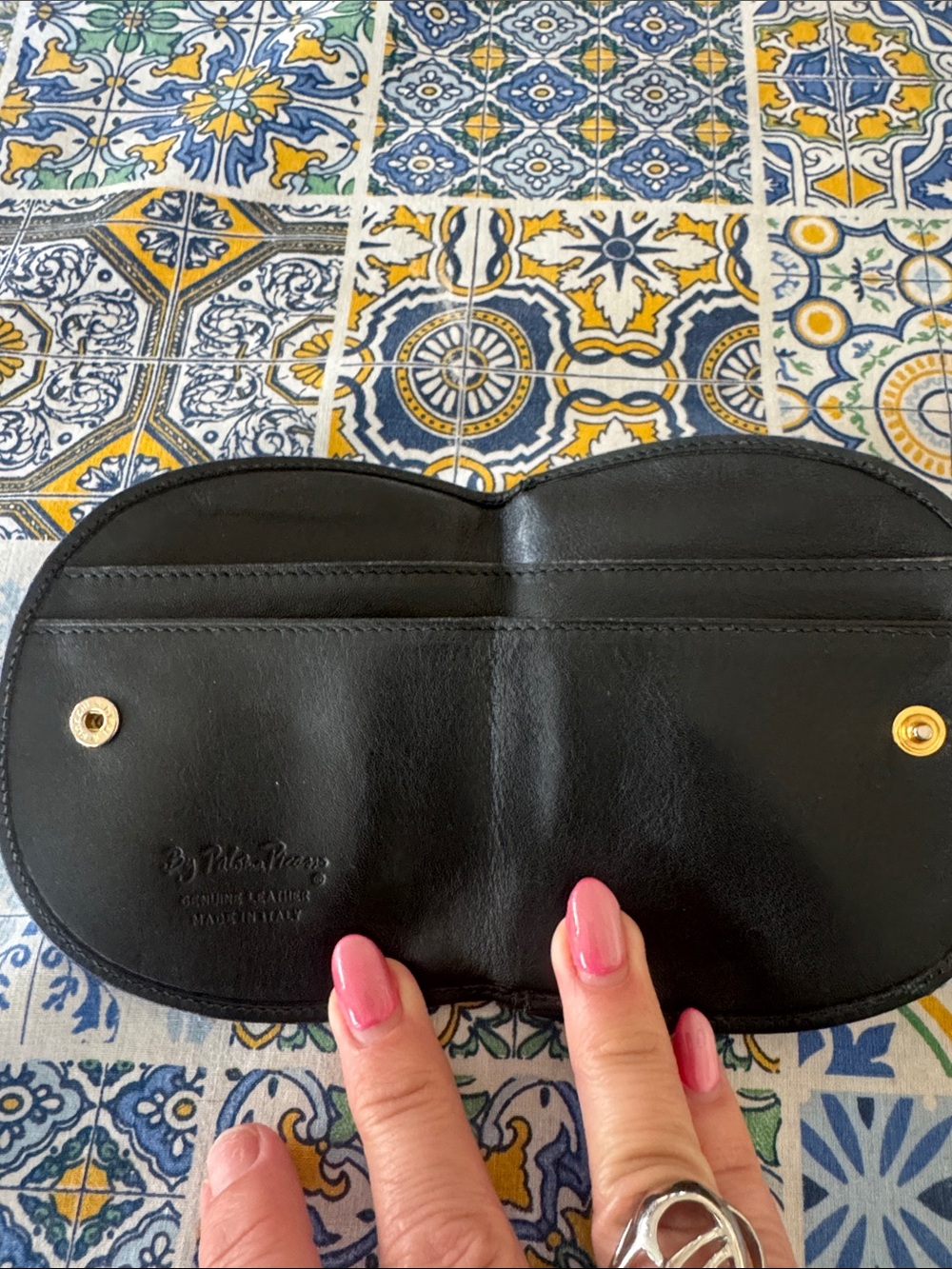 By Paloma Picasso Black Leather Coin Purse Card Holder Made in Italy - Picture 2 of 6